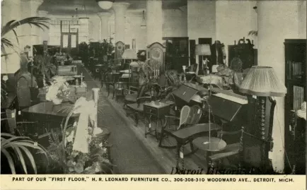 Postcard - Part of Our "First Floor," H.R. Leonard Furniture Co., 306-308-310 Woodward Ave., Detroit, Mich.