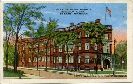 Postcard - Alexander Blain Hospital, Jefferson Clinic, Detroit, Michigan.