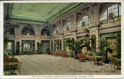 Postcard - The Italian Garden, Book-Cadillac Hotel, Detroit, Mich.