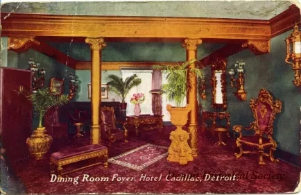 Postcard - Dining Room Foyer, Hotel Cadillac, Detroit.