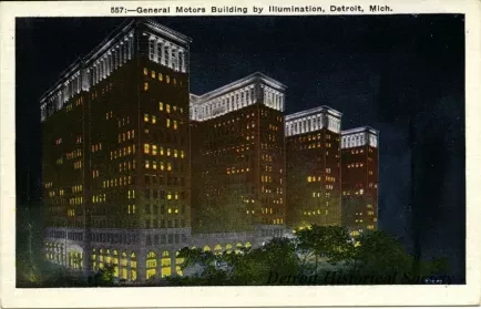 Postcard - General Motors Building by Illumination, Detroit, Mich.