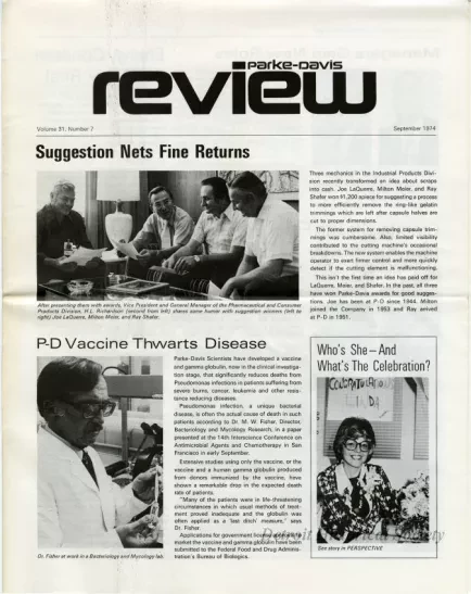 Newsletter - Parke-Davis Review, vol. 31, no. 7, September 1974