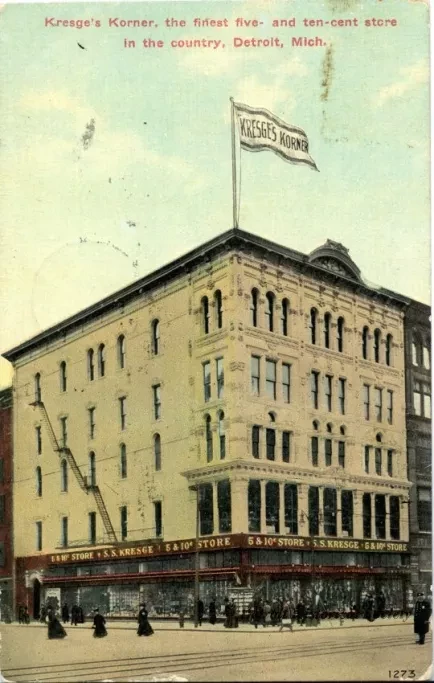 Postcard - Kresge's Korner, the finest five- and ten-cent store in the country, Detroit, Mich.