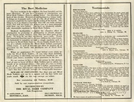 Instruction Sheet - Rival Herb Tablets; Herbs, Barks and Roots; Nature's Own Medicine