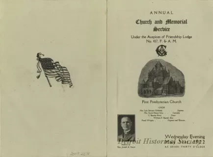 Program - Annual Church and Memorial Service Under the Auspices of the Friendship Lodge No. 417, F. & A.M.