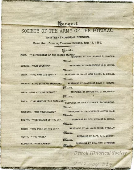 Program - Banquet, Society of the Army of the Potomac
