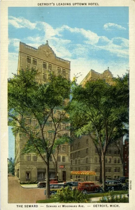 Postcard - The Seward - Seward at Woodward Ave. - Detroit, Mich.