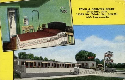 Postcard - Town & Country Court
Wyandotte, Mich., 13399 Dix. Toledo Hwy. (U.S. 25)
AAA Recommended