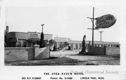 Postcard - The Over-Nite'r Motel, 883 Dix Highway, Lincoln Park, Mich.