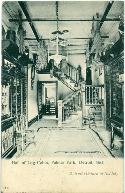 Postcard - Hall of Log Cabin, Palmer Park, Detroit, Mich.