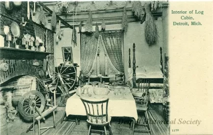 Postcard - Interior of Log Cabin, Detroit, Mich.