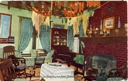 Postcard - Interior Log Cabin, Palmer Park, Detroit, Mich.