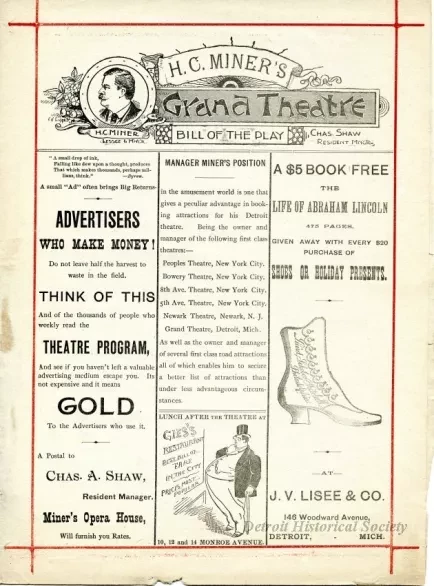 Program, Theater - H.C. Miner's Grand Theatre Bill of the Play