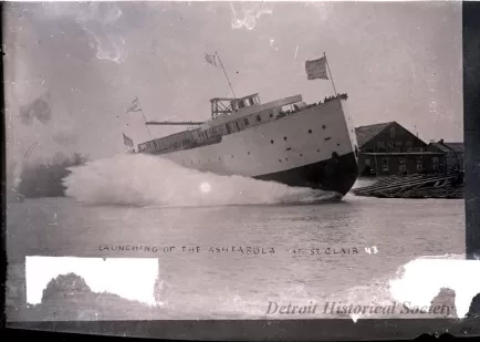 Negative, Glass-plate - Launching of the Ashtabula at St. Clair