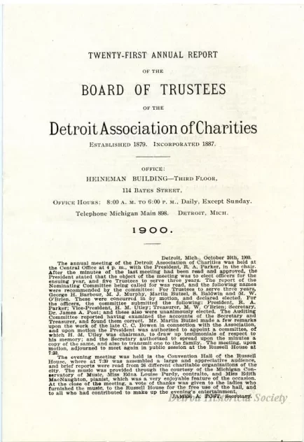 Report, Annual - Twenty-First Annual Report of the Board of Trustees of the Detroit Association of Charities