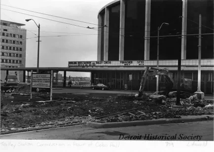 Print, Photographic - Trolley Station Construction in front of Cobo Hall