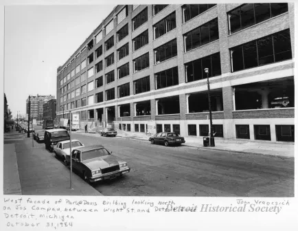 Print, Photographic - West Facade of Parke Davis Building Looking North on Jos Campau Between Wight St. and Detroit River