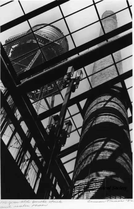 Print, Photographic - 100 year old smoke stack and water tower