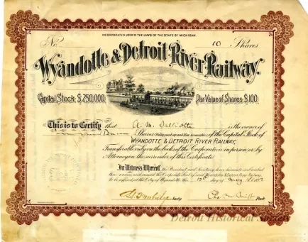 Certificate, Stock - Wyandotte & Detroit River