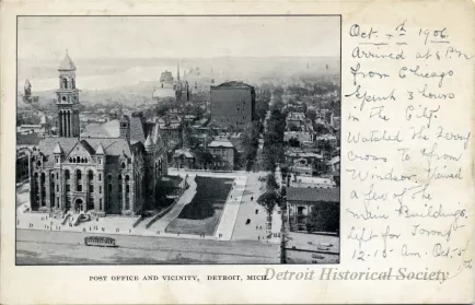 Postcard - Post Office and Vicinity, Detroit, Mich.