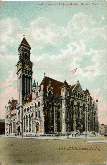 Postcard - Post Office and Federal Courts, Detroit, Mich.