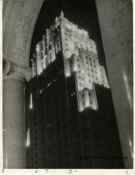 Print, Photographic - Golden Tower of the Fisher Building at Night from General Motors Building