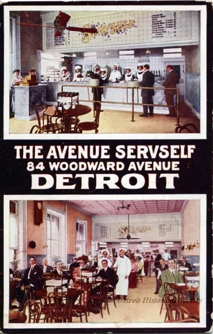 Postcard - The Avenue Servself, 84 Woodward Avenue, Detroit