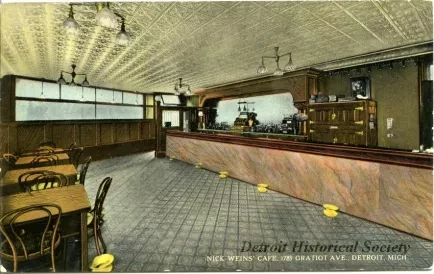 Postcard - Nick Weins' Cafe, 1785 Gratiot Ave., Detroit, Mich.