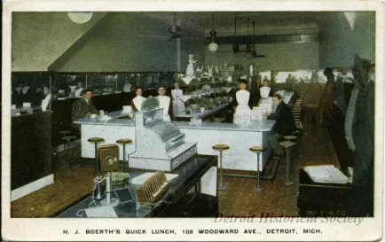 Postcard - H. J. Boerth's Quick Lunch, 108 Woodward Ave., Detroit, Mich.