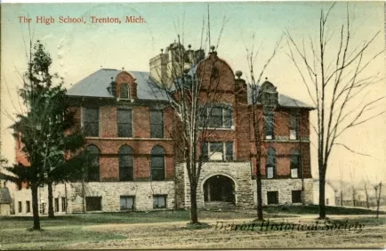 Postcard - The High School, Trenton, Mich.