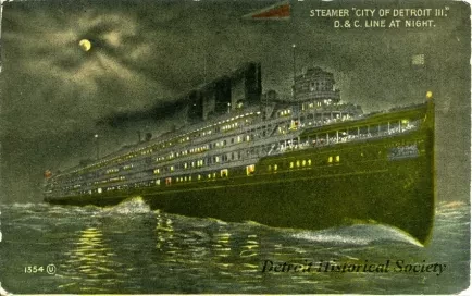 Postcard - Steamer "City of Detroit III", D. & C. Line at Night.