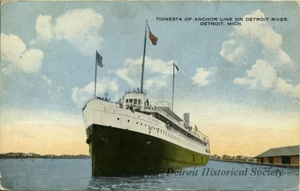 Postcard - Tionesta of Anchor Line on Detroit River, Detriot, Mich.