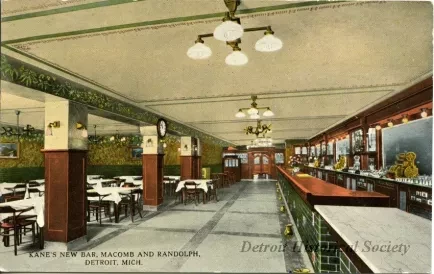 Postcard - Kane's New Bar, Macomb and Randolph, Detroit, Mich.
