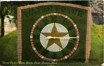 Postcard - "Floral Clock," Water Works Park, Detroit, Mich.