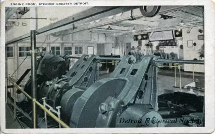 Postcard - Engine Room, Steamer Greater Detroit.