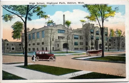 Postcard - High School, Highland Park, Detroit, Mich.