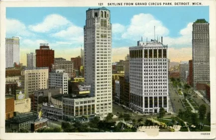 Postcard - Skyline from Grand Circus Park, Detroit, Mich.