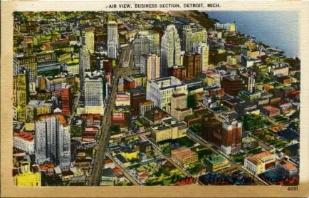 Postcard - Air View, Business Section, Detroit, Mich.
