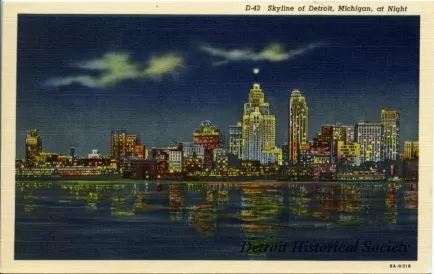 Postcard - Skyline of Detroit, Michigan, at Night