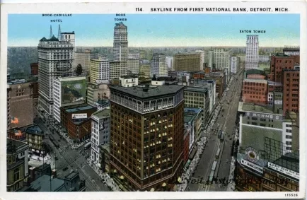 Postcard - Skyline from First National Bank, Detroit, Mich.