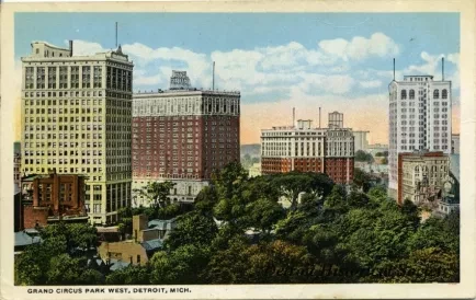 Postcard - Grand Circus Park West, Detroit, Mich.