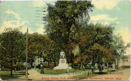 Postcard - Grand Circus Park, showing Pingree Monument, Detroit, Mich.