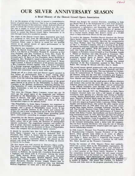 Booklet - Our Silver Anniversary Season, A Brief History of the Detroit Grand Opera Association