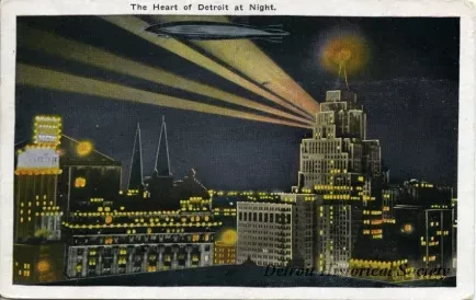 Postcard - The Heart of Detroit at Night