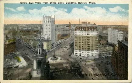 Postcard - Bird's Eye View from Dime Bank Building, Detroit, Mich.
