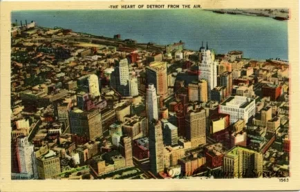 Postcard - The Heart of Detroit from the Air.
