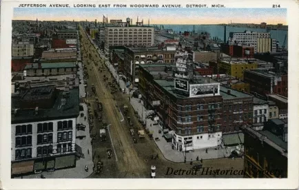 Postcard - Jefferson Avenue, Looking East from Woodward Avenue, Detroit, Mich.