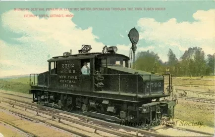 Postcard - Michigan Central Powerful Electric Motor Operating Through the Twin Tubes Under Detroit River, Detroit, Mich.
