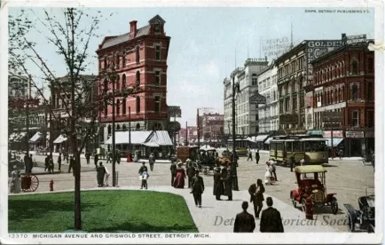 Postcard - Michigan Avenue and Griswold Street, Detroit, Mich.