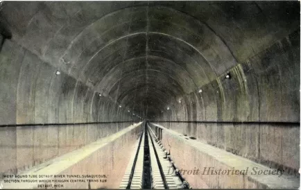 Postcard - West Bound Tube Detroit River Tunnel Sabaqueous, Section. Through which Michigan Central Trains Run; Detroit, Mich.